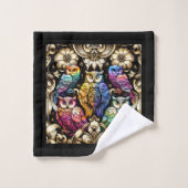 Art Deco Regenboog Uil Bad Handdoek (Wasdoekje)