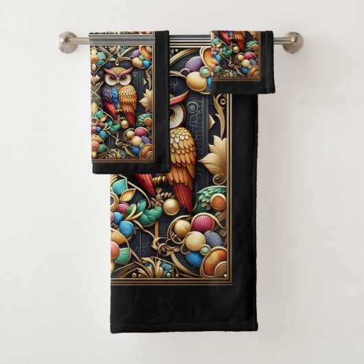 Art Deco Regenboog Uil Bad Handdoek (Insitu)