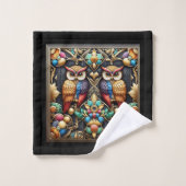 Art Deco Regenboog Uil Bad Handdoek (Wasdoekje)