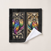 Art Deco Regenboog Uil Bad Handdoek (Wasdoekje)