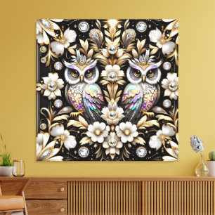 Art Deco Regenboog Uilen Canvas Print
