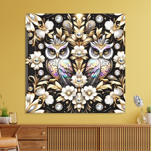 Art Deco Regenboog Uilen Canvas Print (Insitu (Woonkamer))