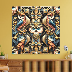 Art Deco Regenboog Uilen Canvas Print