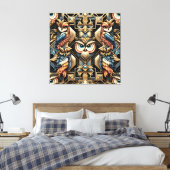 Art Deco Regenboog Uilen Canvas Print (Insitu (Slaapkamer))