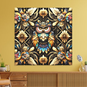 Art Deco Regenboog Uilen Canvas Print