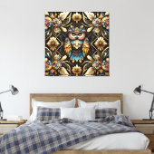 Art Deco Regenboog Uilen Canvas Print (Insitu (Slaapkamer))
