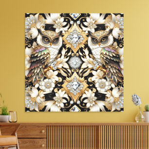 Art Deco Regenboog Uilen Canvas Print