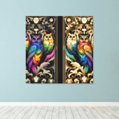 Art Deco Regenboog Uilen Canvas Print (Insitu (Houten vloer))