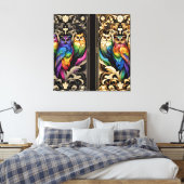 Art Deco Regenboog Uilen Canvas Print (Insitu (Slaapkamer))