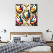 Art Deco Regenboog Uilen Canvas Print (Insitu (Slaapkamer))