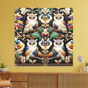 Art Deco Regenwoud Uilen Canvasprint Canvas Afdruk