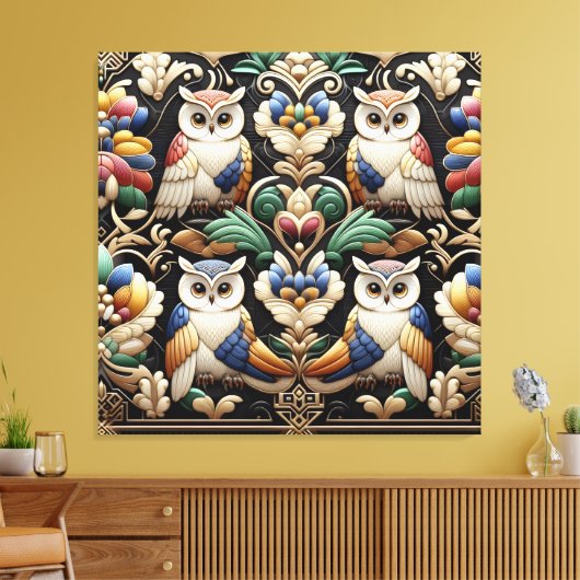 Art Deco Regenwoud Uilen Canvasprint Canvas Afdruk (Insitu (Woonkamer))