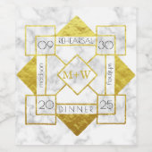 Art Deco Rehearsal Dinner Wedding Marble Gold Foil Wijn Etiket (Enkel label)