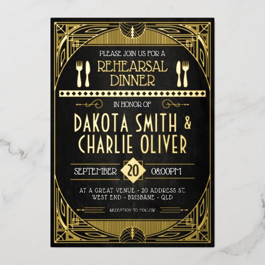 Art Deco Rehearsal Folie Uitnodiging (Voorkant)