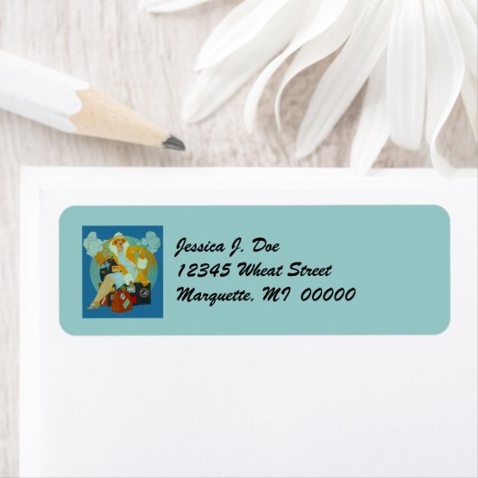 Art Deco Reizende Dame W / Bagage Adresetiketten Etiket (Insitu)