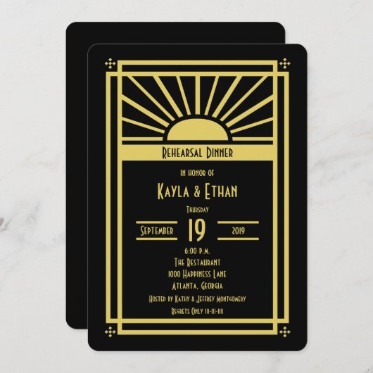 Art Deco repetitie diner uitnodiging (Voorkant / Achterkant)