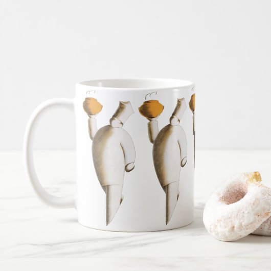 Art Deco-restaurantchef, vintage bedrijf Koffiemok (Met donut)