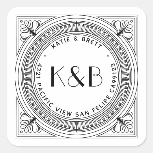 Art Deco Retour Adreslabels - Aangepast Vierkante Sticker (Voorkant)