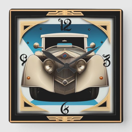 Art Deco retro auto Vierkante Klok (Voorkant)