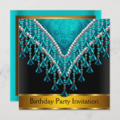 Art Deco Retro Birthday Party - Uitnodiging Blauwg (Voorkant / Achterkant)