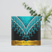 Art Deco Retro Birthday Party - Uitnodiging Blauwg (Staand voorkant)