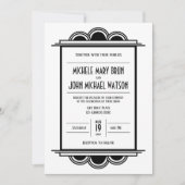 Art Deco  Retro Black Lijst White Wedding Kaart (Voorkant)