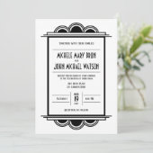 Art Deco  Retro Black Lijst White Wedding Kaart (Staand voorkant)