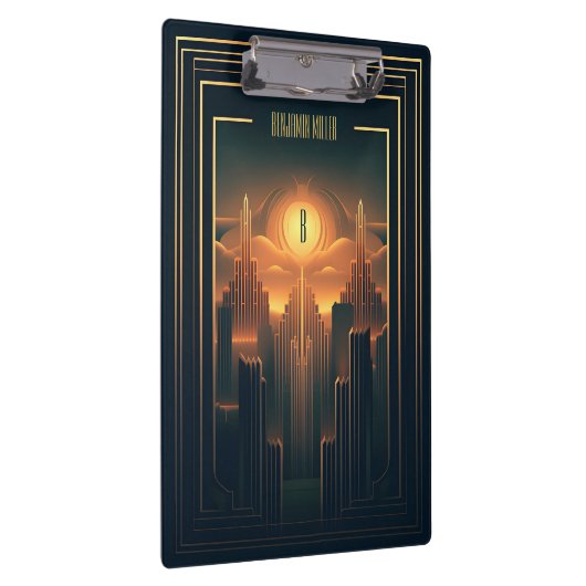 Art Deco Retro  Classic jaren 20 Zwart & Goud Klembord (Rechts)