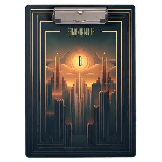 Art Deco Retro  Classic jaren 20 Zwart & Goud Klembord (Voorkant)