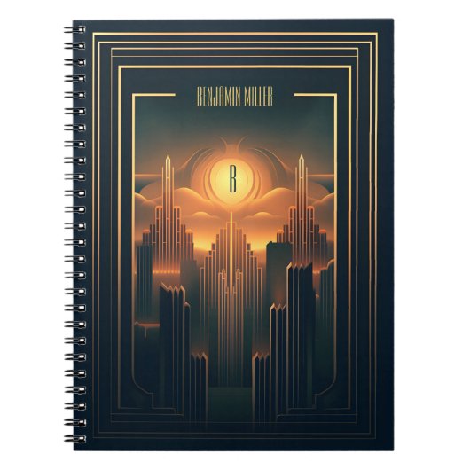 Art Deco Retro  Classic jaren 20 Zwart & Goud Notitieboek (Voorkant)