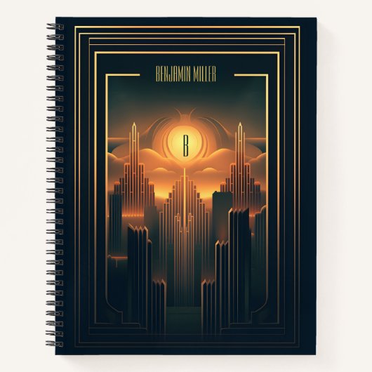 Art Deco Retro  Classic jaren 20 Zwart & Goud Notitieboek (Voorkant)