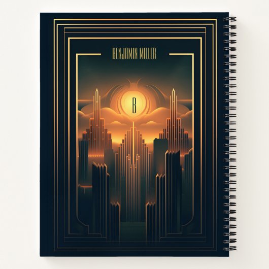 Art Deco Retro  Classic jaren 20 Zwart & Goud Notitieboek (Achterkant)