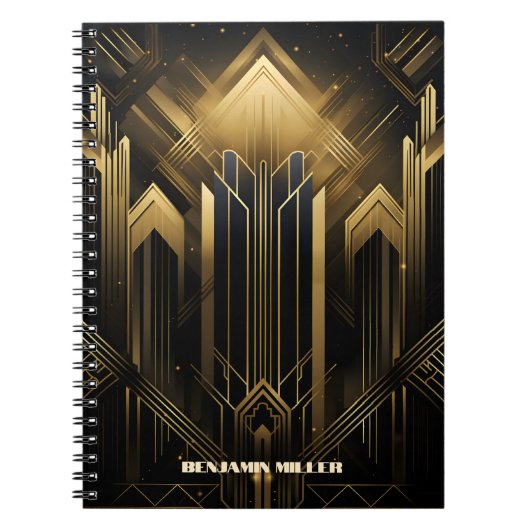 Art Deco Retro  Classic jaren 20 Zwart & Goud Notitieboek (Voorkant)