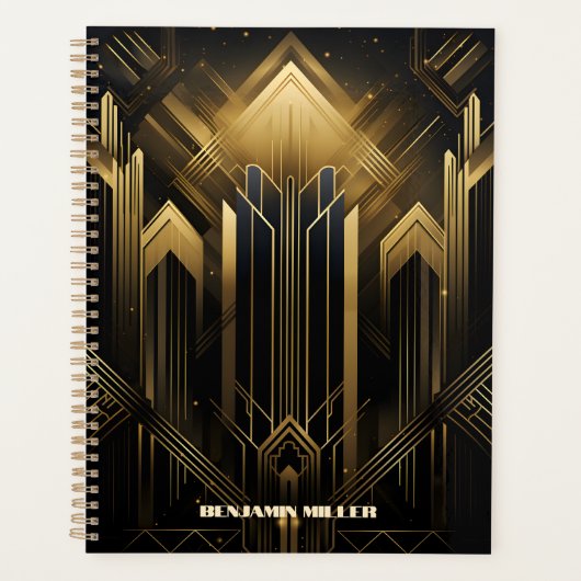Art Deco Retro  Classic jaren 20 Zwart & Goud Planner (Voorkant)