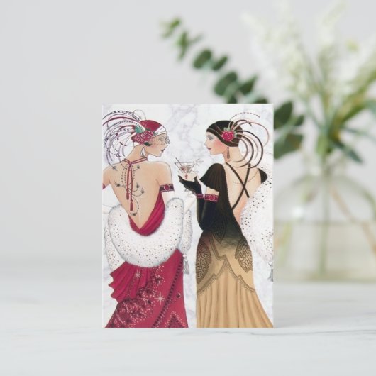 Art deco retro  dames feestdagenkaart (Staand voorkant)