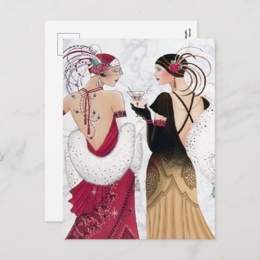 Art deco retro dames feestdagenkaart (Voorkant / Achterkant)