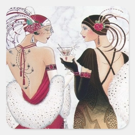 Art deco retro  dames Kerst sticker (Voorkant)