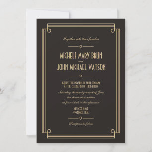 Art Deco Retro Dark Wedding Invitation Knot Kaart