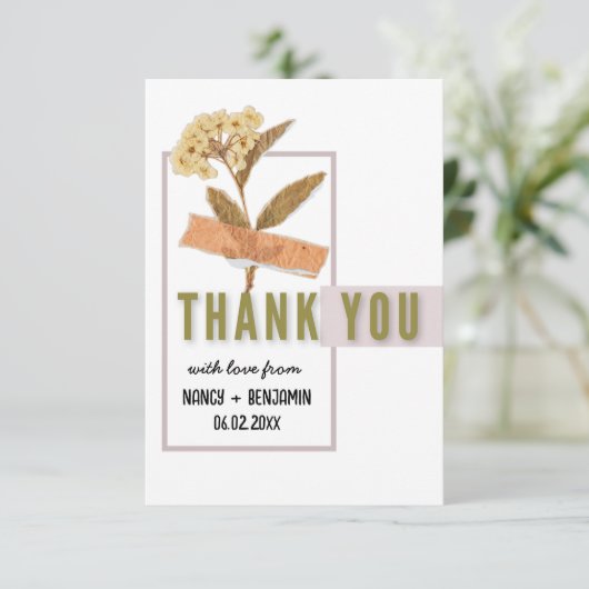 Art Deco Retro Floral Elegant Custom Wedding Bedankkaart (Staand voorkant)