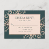 Art Deco Retro | Forest Green Roos Gold Ornamental RSVP Kaartje (Voorkant)