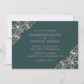 Art Deco Retro | Forest Green Roos Gold Wedding Kaart (Voorkant)