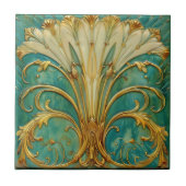 Art Deco Retro Gold Turquoise Trumpet Flower Tegeltje (Voorkant)