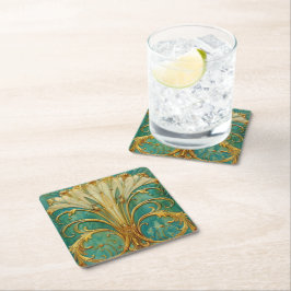 Art Deco Retro Goud Turquoise Trompet Bloem Kartonnen Onderzetters