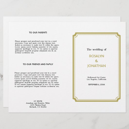 Art deco retro Hollywood White-bruiloft (Voorkant / Achterkant)