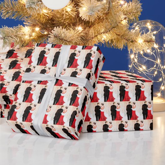 Art Deco retro  koppel bericht Kerstmis Cadeaupapier (Feestdagen)