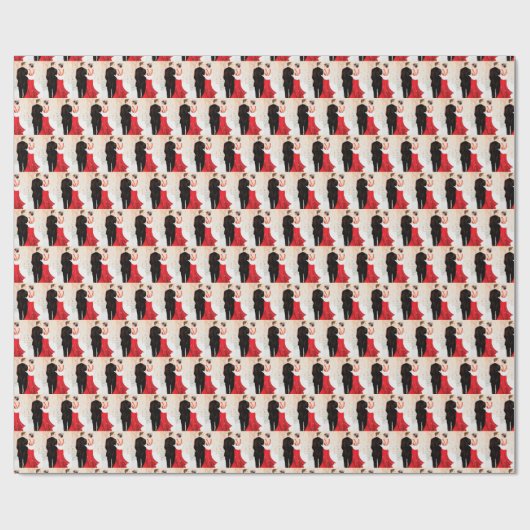 Art Deco retro koppel bericht Kerstmis Cadeaupapier (Vlak)