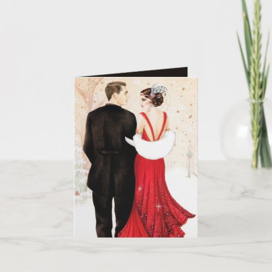 Art Deco retro  koppel bericht Kerstmis Feestdagen Kaart (Voorkant)