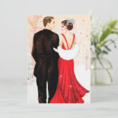 Art Deco retro koppel bericht Kerstmis Feestdagenkaart (Staand voorkant)