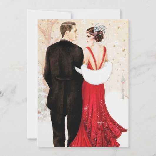 Art Deco retro  koppel bericht Kerstmis Kaart (Voorkant)