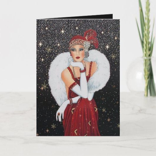 Art deco retro  lady add message feestdagen kaart (Voorkant)